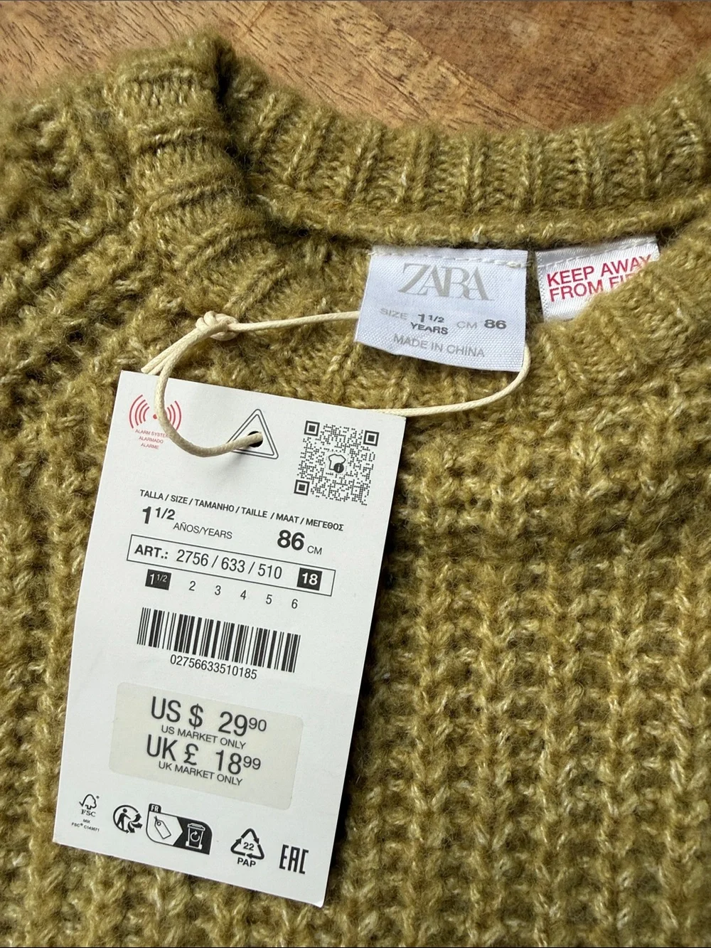 Olive Green Chunky Knit Crewneck Sweater - Picture 4 of 4